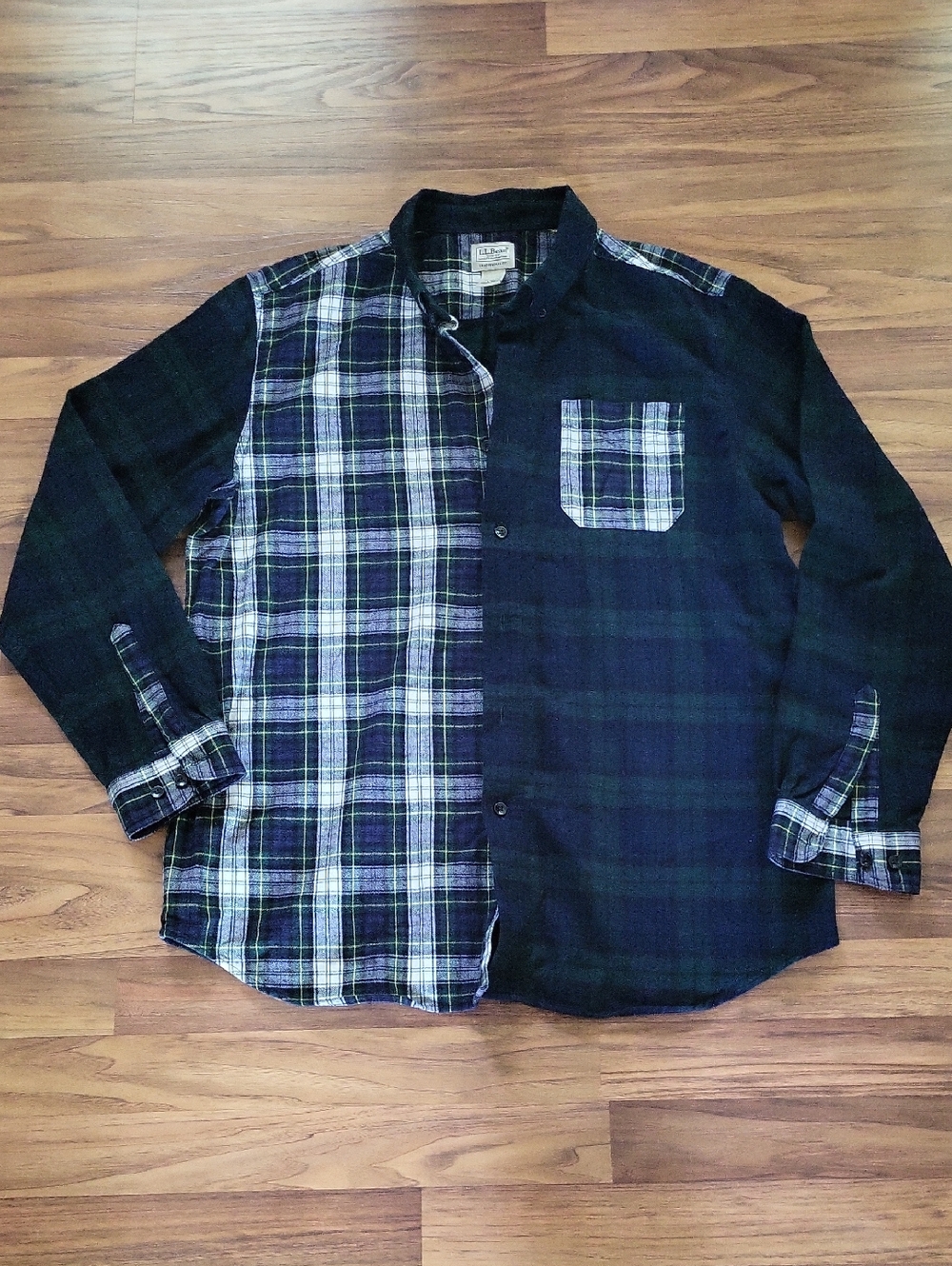 L.L. Bean Men's Split Plaid Button-Down Shirt - Navy, Green & Black